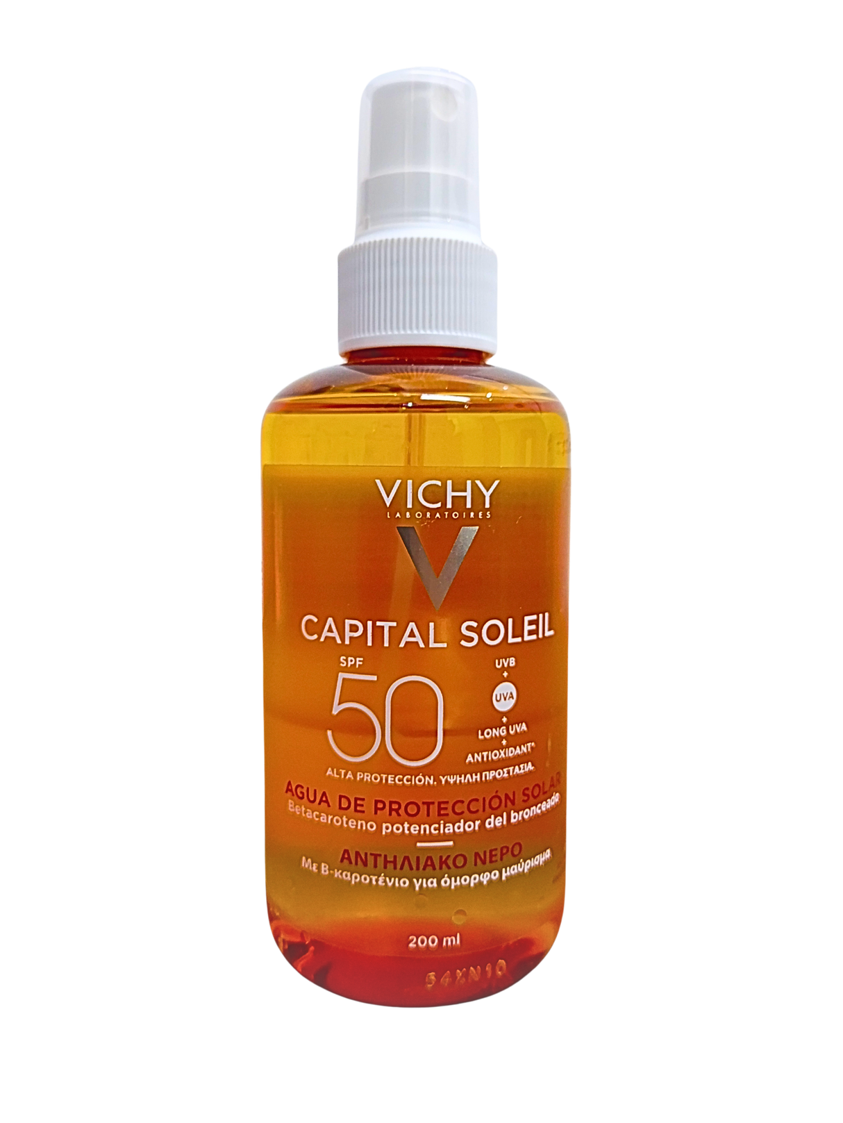 Protector Solar CAPITAL SOLEI Agua Solar Bronceadora FPS 50+ Vichy 200 ml