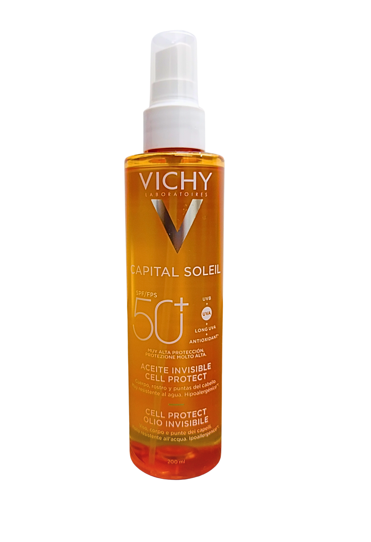 Protector Solar CAPITAL SOLEI Cell Protect Aceite Invisible FPS 50+ Vichy 200 ml