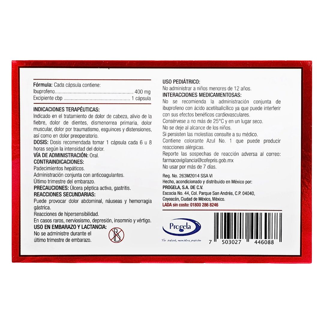 Ibuprofeno 400 mg GELUBRIN 30 Cápsulas Progela