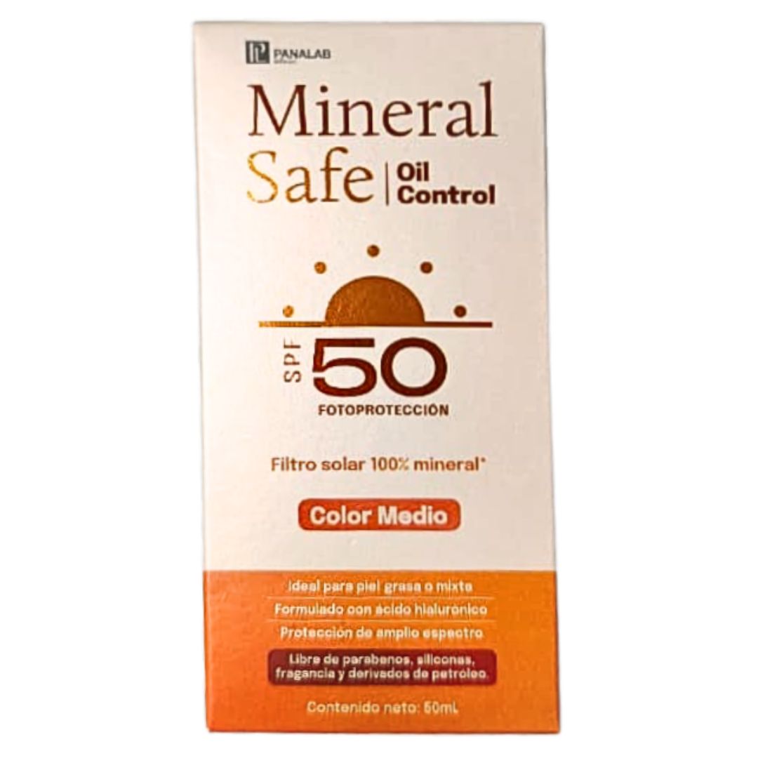 Protector Solar MINERAL SAFE Oil Control Mineral Tinte Medio SPF 50 Panalab 50 ml